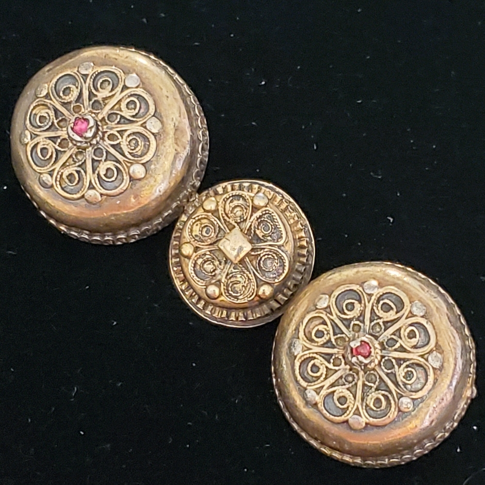 Vintage Large Sterling Gold Filled Victorian Fillagree Flower Bar Brooch Gothic